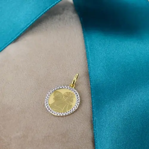 medaglia religiosa in oro giallo e bianco angelo cherubino miniatura 3