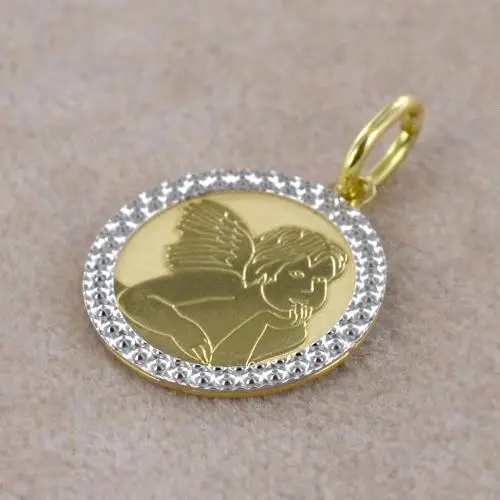 medaglia religiosa in oro giallo e bianco angelo cherubino miniatura 4