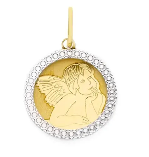 medaglia religiosa in oro giallo e bianco angelo cherubino