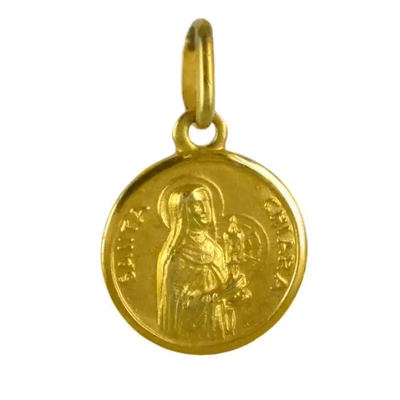 medaglia religiosa santa chiara in oro giallo 13 mm