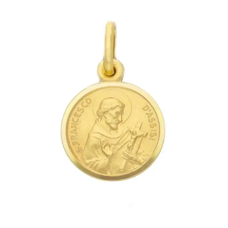 medaglia san francesco d'assisi in oro giallo 13 mm