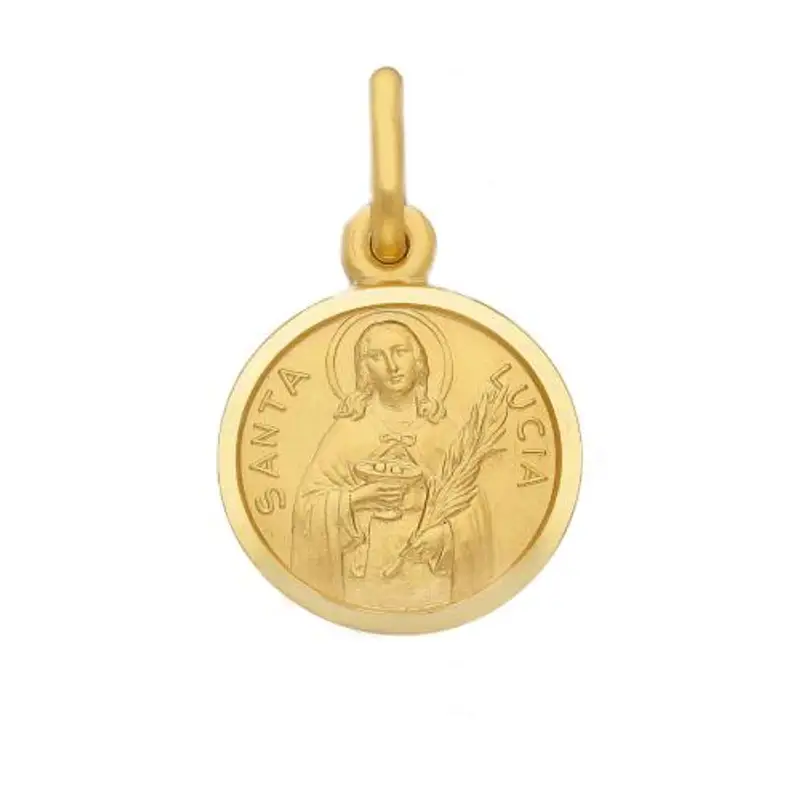 medaglia santa lucia in oro giallo 13 mm