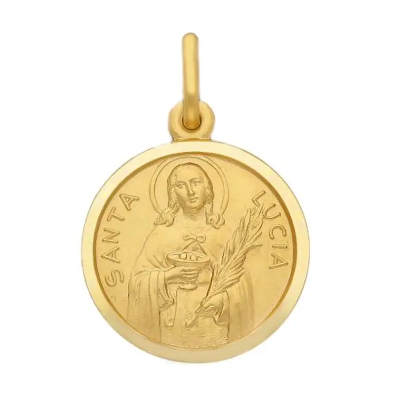 medaglia santa lucia in oro giallo 17 mm