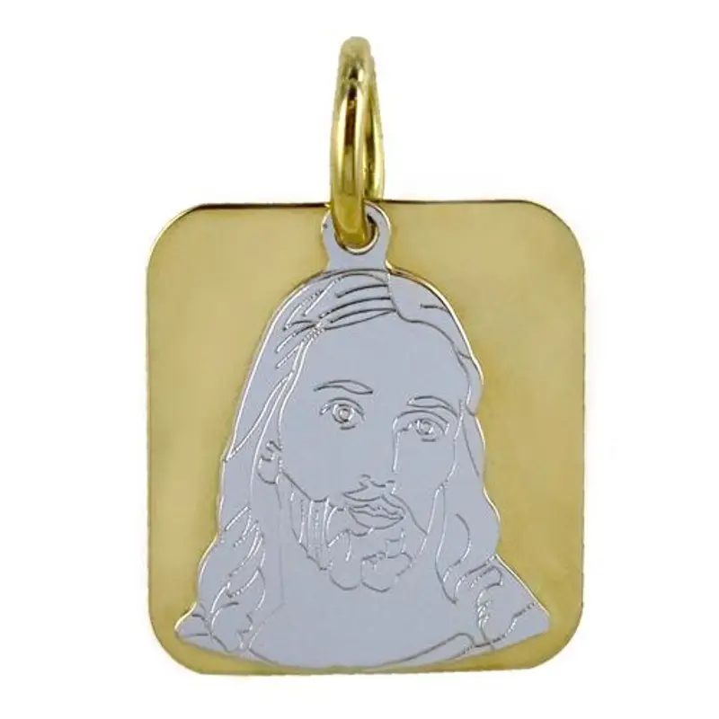 medaglia volto di cristo in oro giallo e bianco