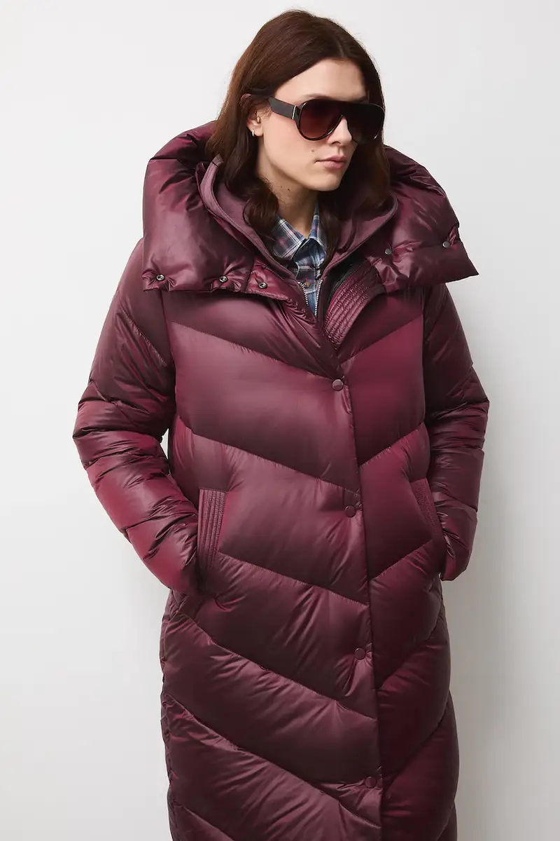 cappoto in piuma-piumino donna colore granata miniatura 2