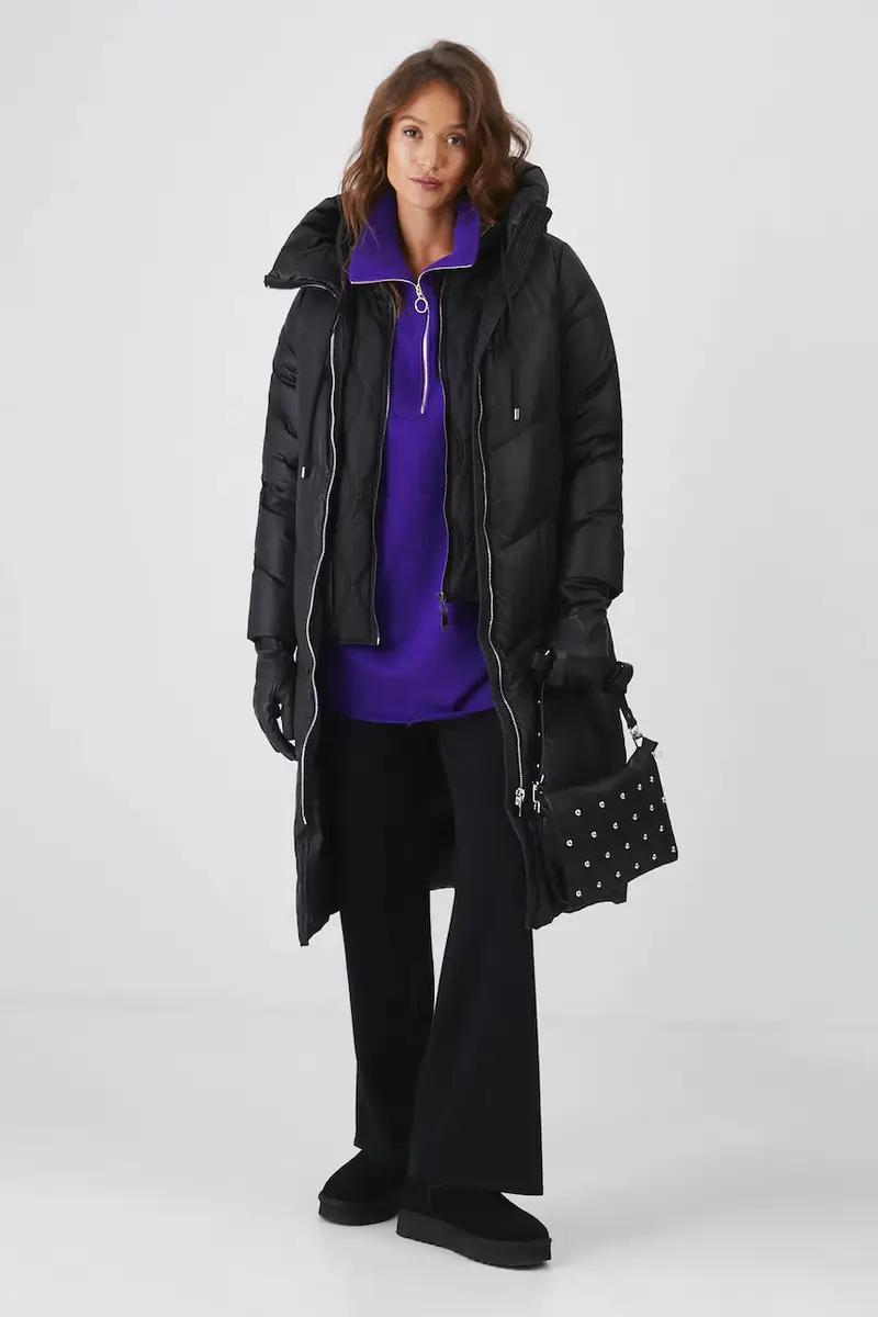 cappoto in piuma-piumino donna colore nero miniatura 2