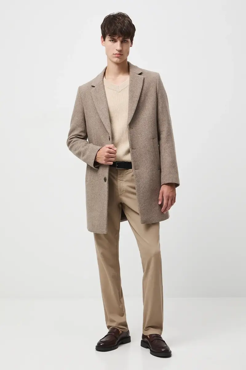 cappotto con aggiunta di lana colore beige miniatura 2