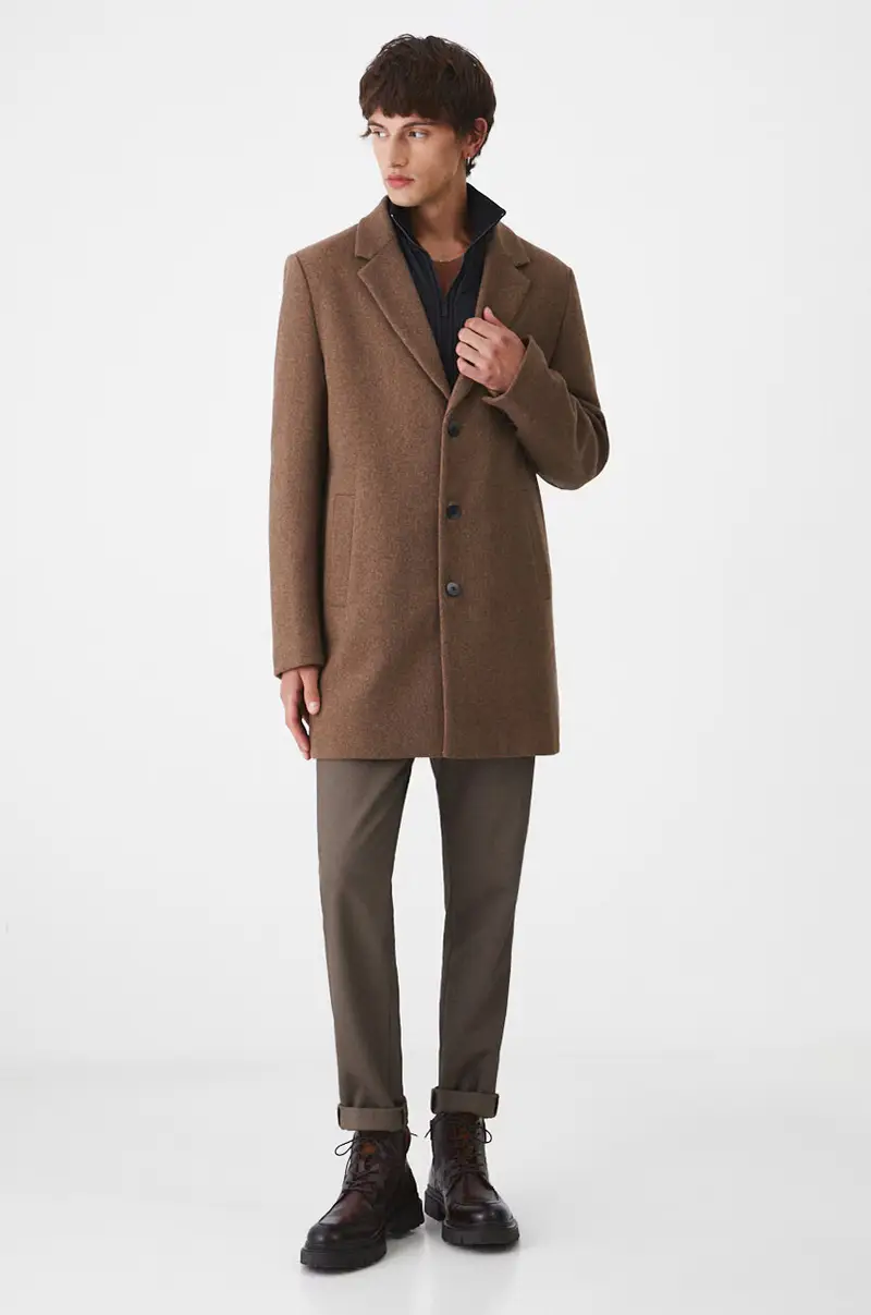 cappotto con aggiunta di lana colore marrone miniatura 2