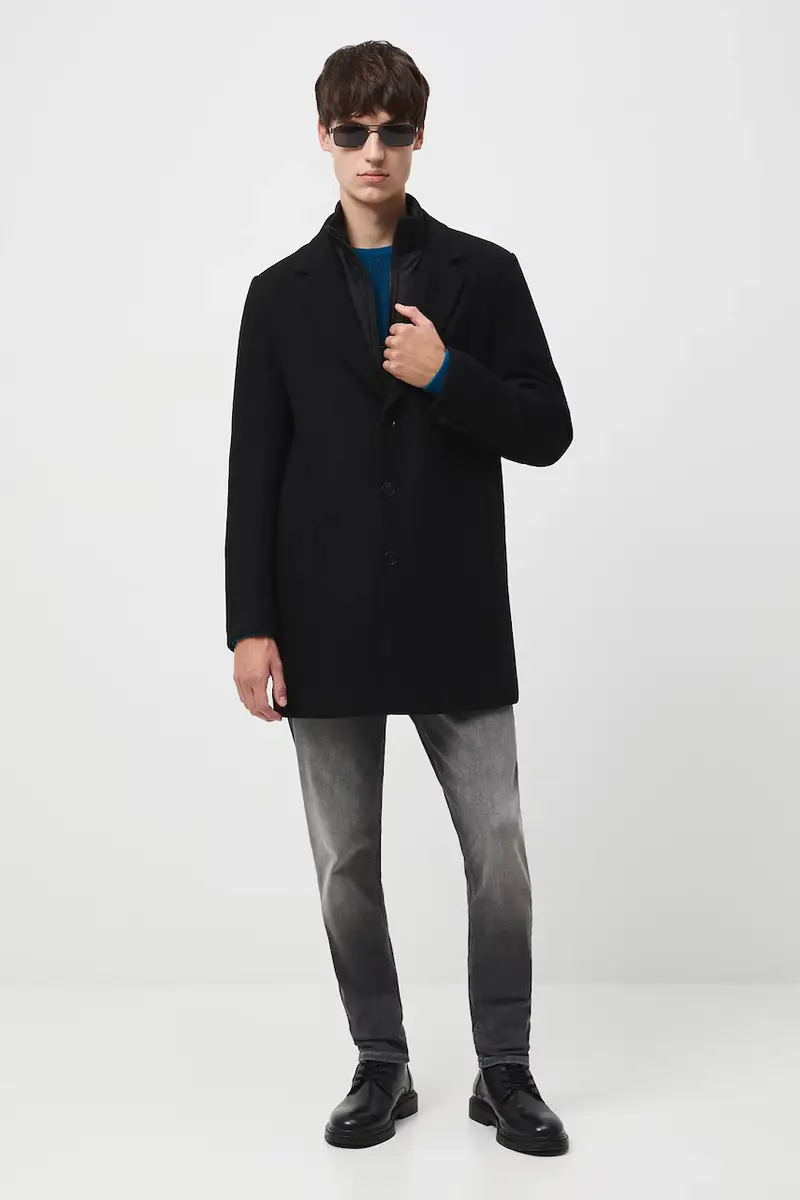 cappotto con aggiunta di lana Nero