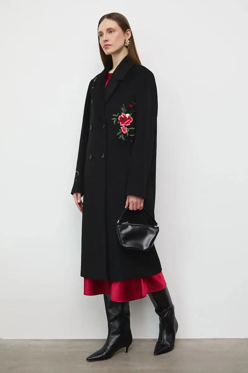 cappotto con aggiunta di lana Nero