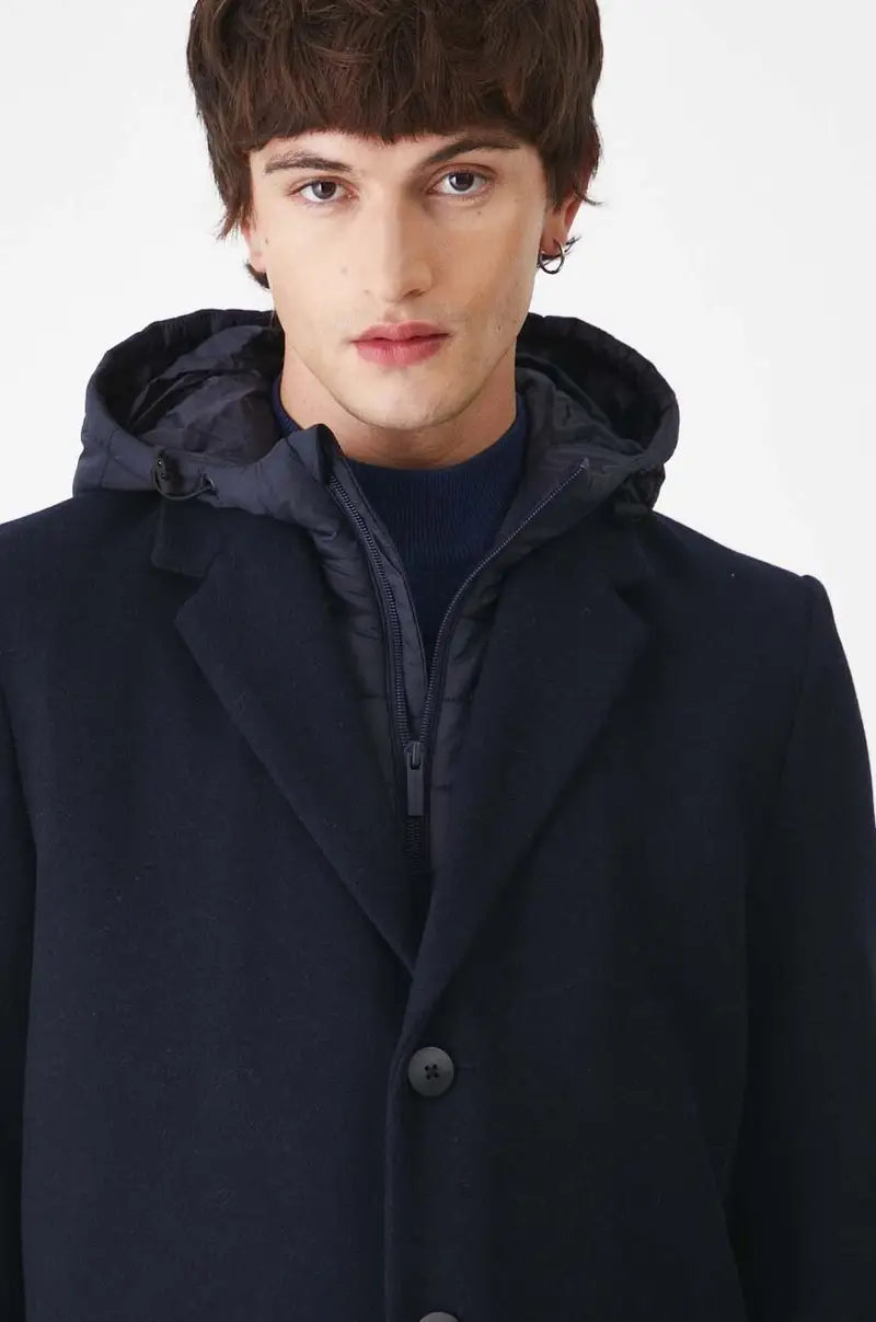cappotto con aggiunta di lana uomo colore blu navy miniatura 4