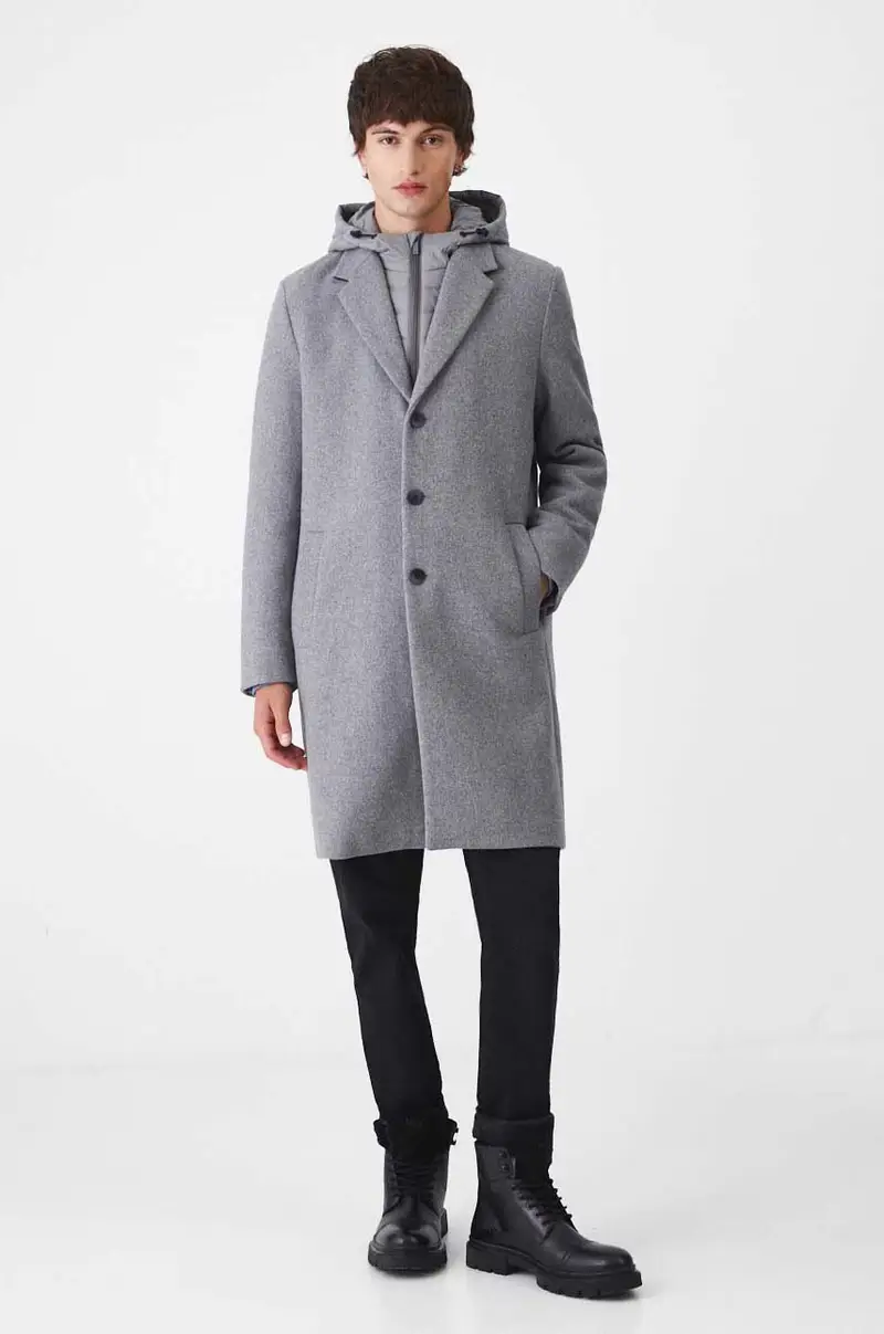 cappotto con aggiunta di lana uomo colore grigio miniatura 2
