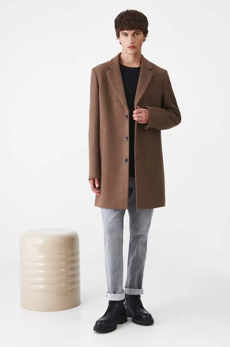 cappotto con aggiunta di lana uomo colore marrone miniatura 2