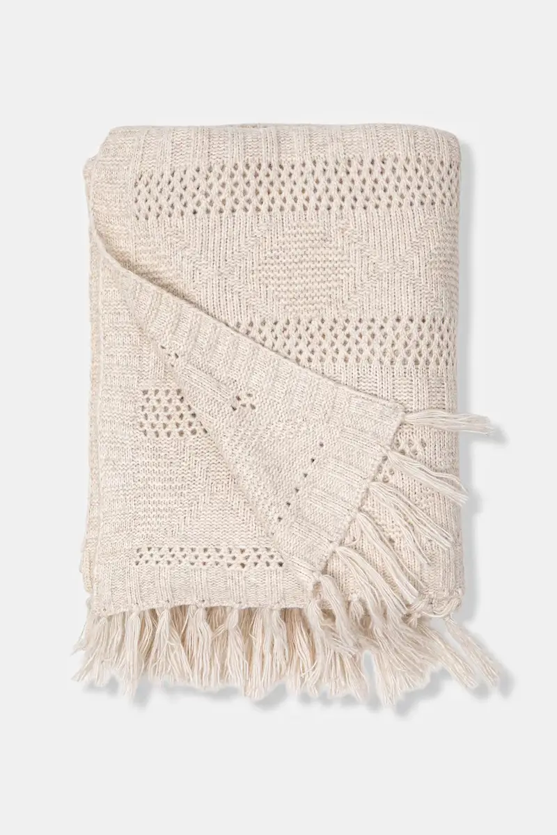 coperta con lana colore beige miniatura 2