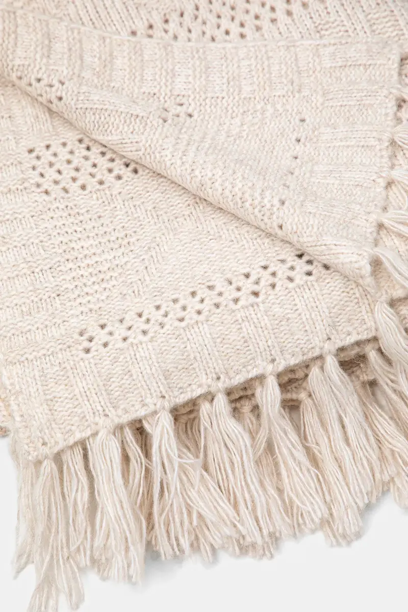 coperta con lana colore beige miniatura 4