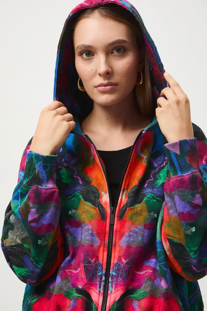 felpa in cotone donna con cappuccio Multicolore miniatura 2