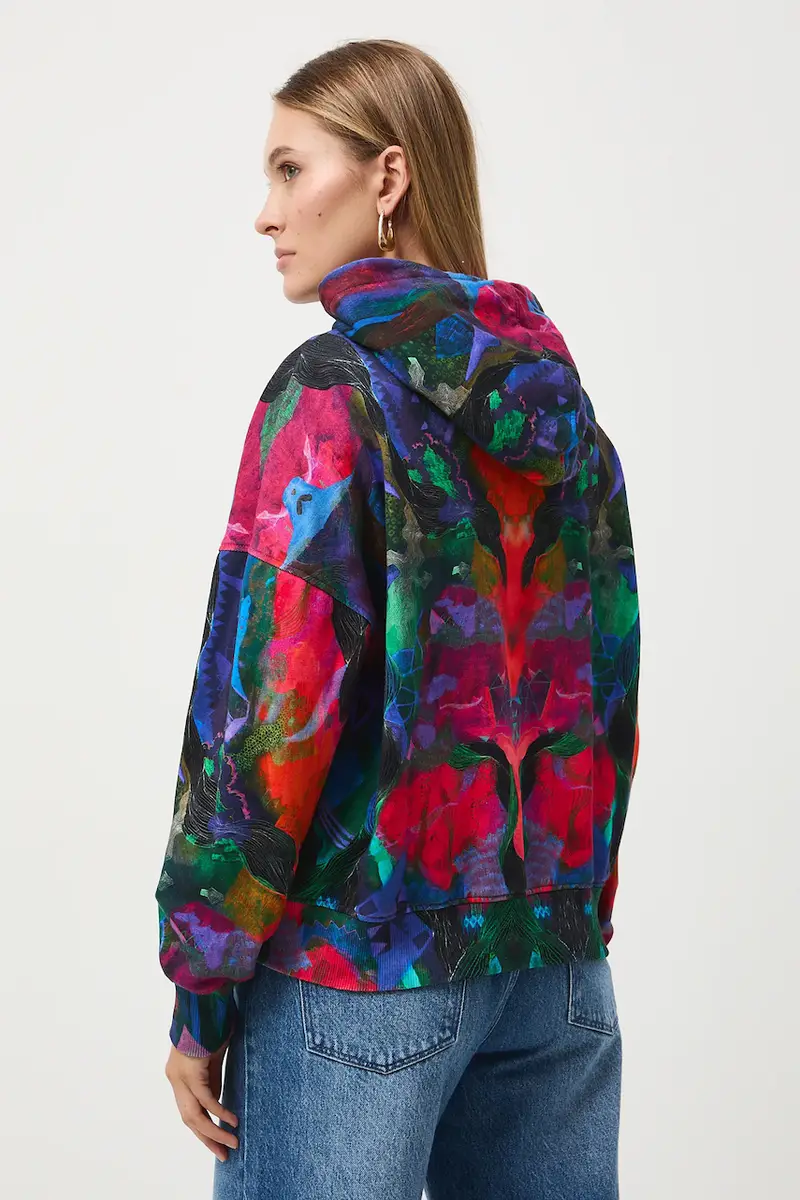 felpa in cotone donna con cappuccio Multicolore miniatura 4