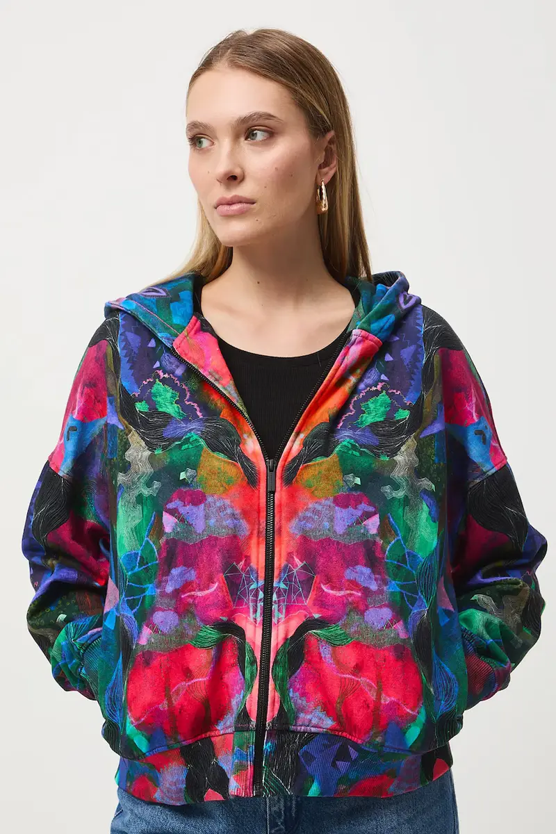 felpa in cotone donna con cappuccio Multicolore miniatura 5