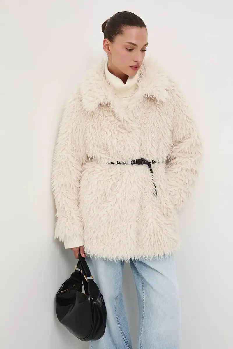 Medicine Giacca beige oversize in pelliccia sintetica