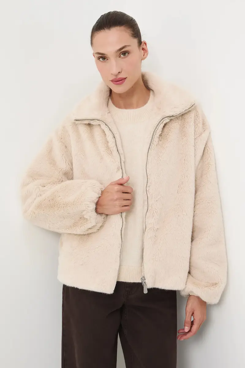 Medicine Giacca beige in pelliccia sintetica per donna