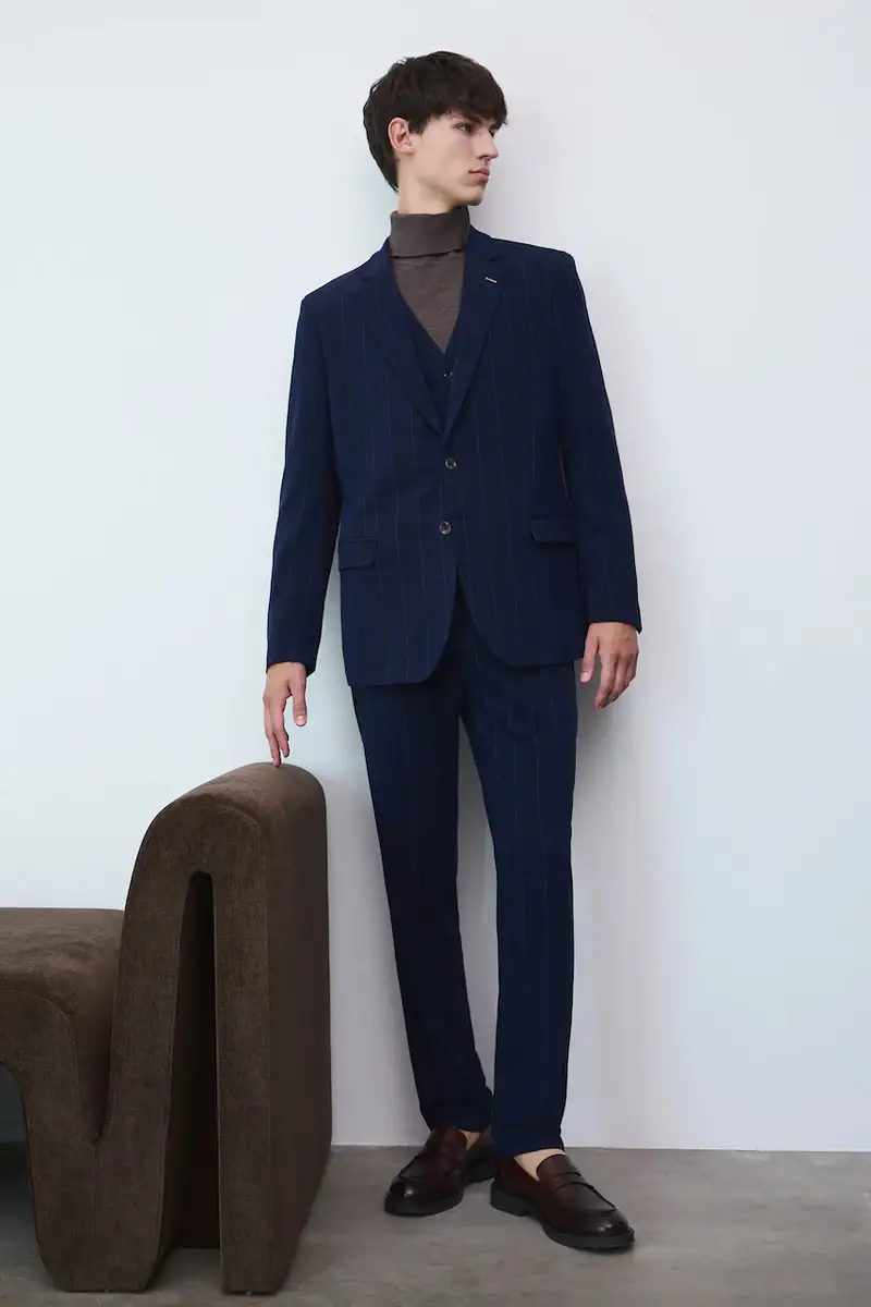 Medicine Giacca blu navy slim fit con spalline imbottite miniatura 2