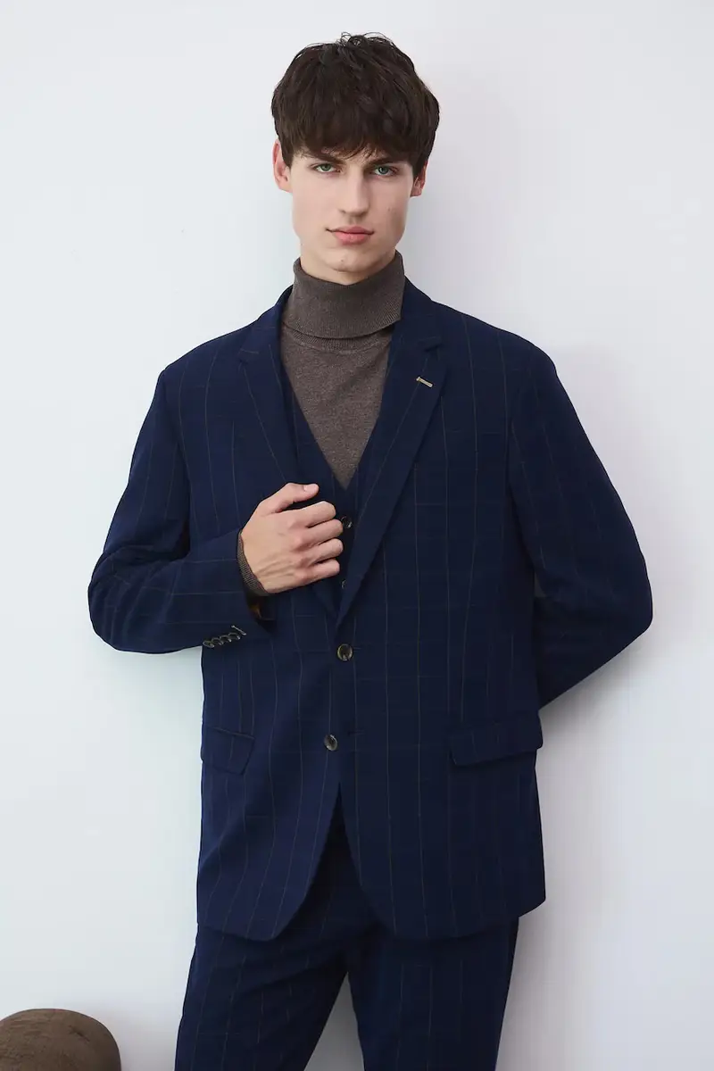 Medicine Giacca blu navy slim fit con spalline imbottite