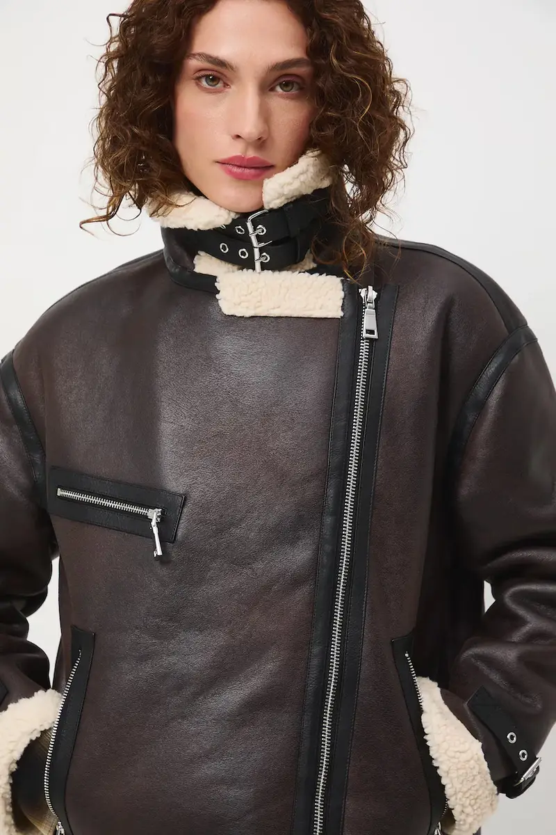 giacca da motociclista Marrone miniatura 5