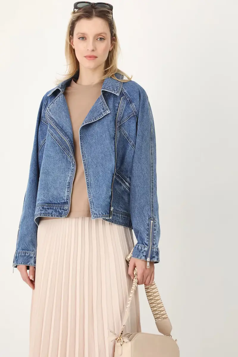 giacca di jeans in cotone colore blu miniatura 4