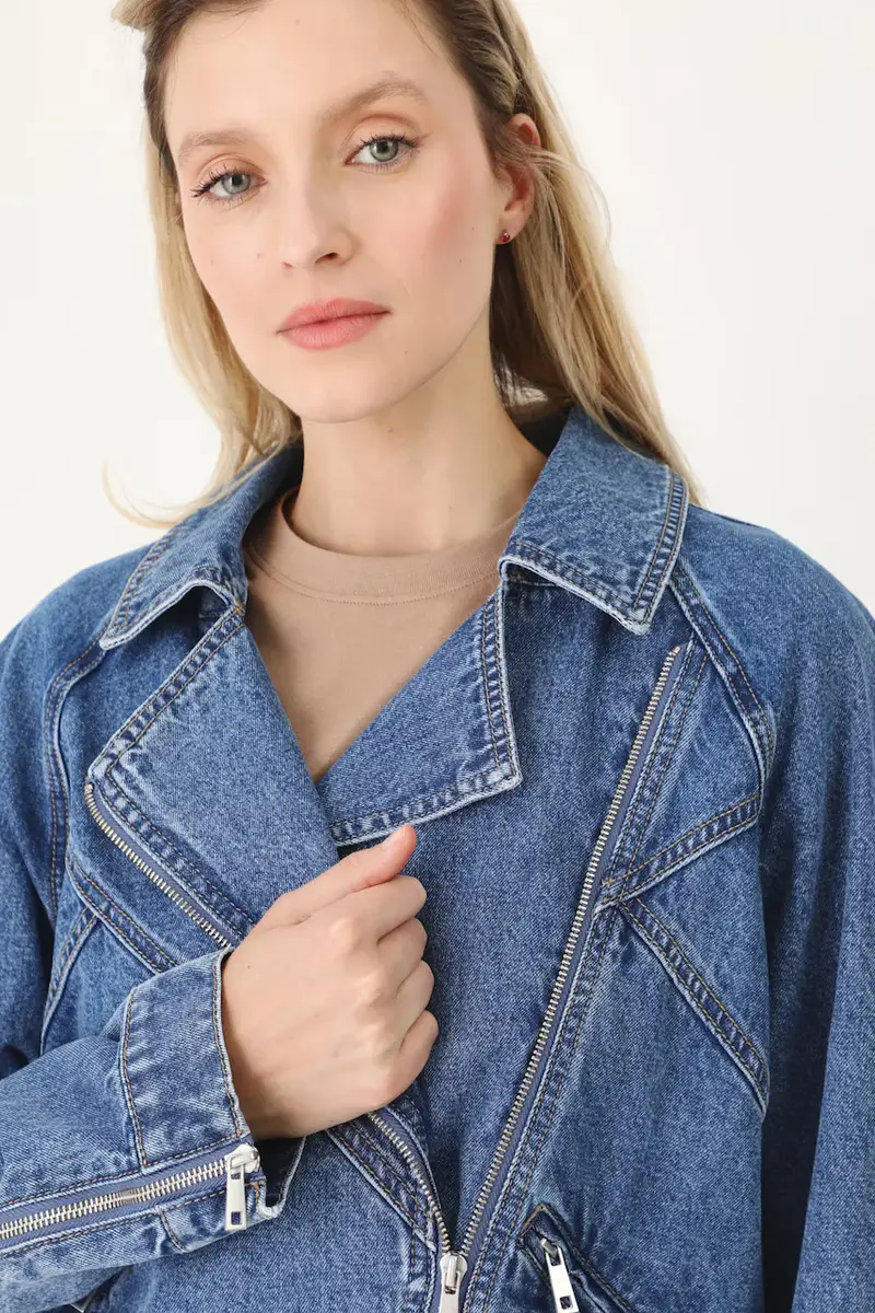 giacca di jeans in cotone colore blu miniatura 5