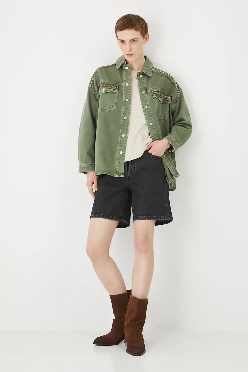 giacca di jeans in cotone colore verde miniatura 2