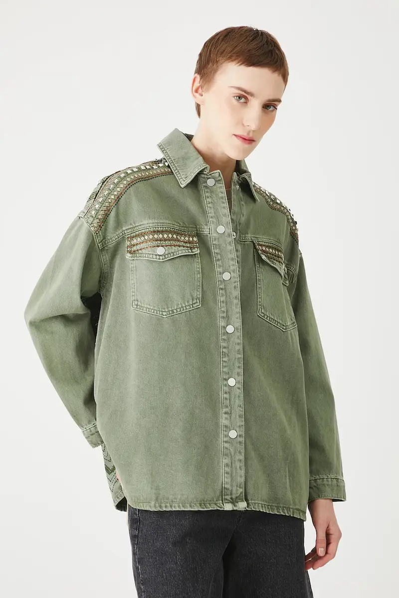 giacca di jeans in cotone colore verde miniatura 3