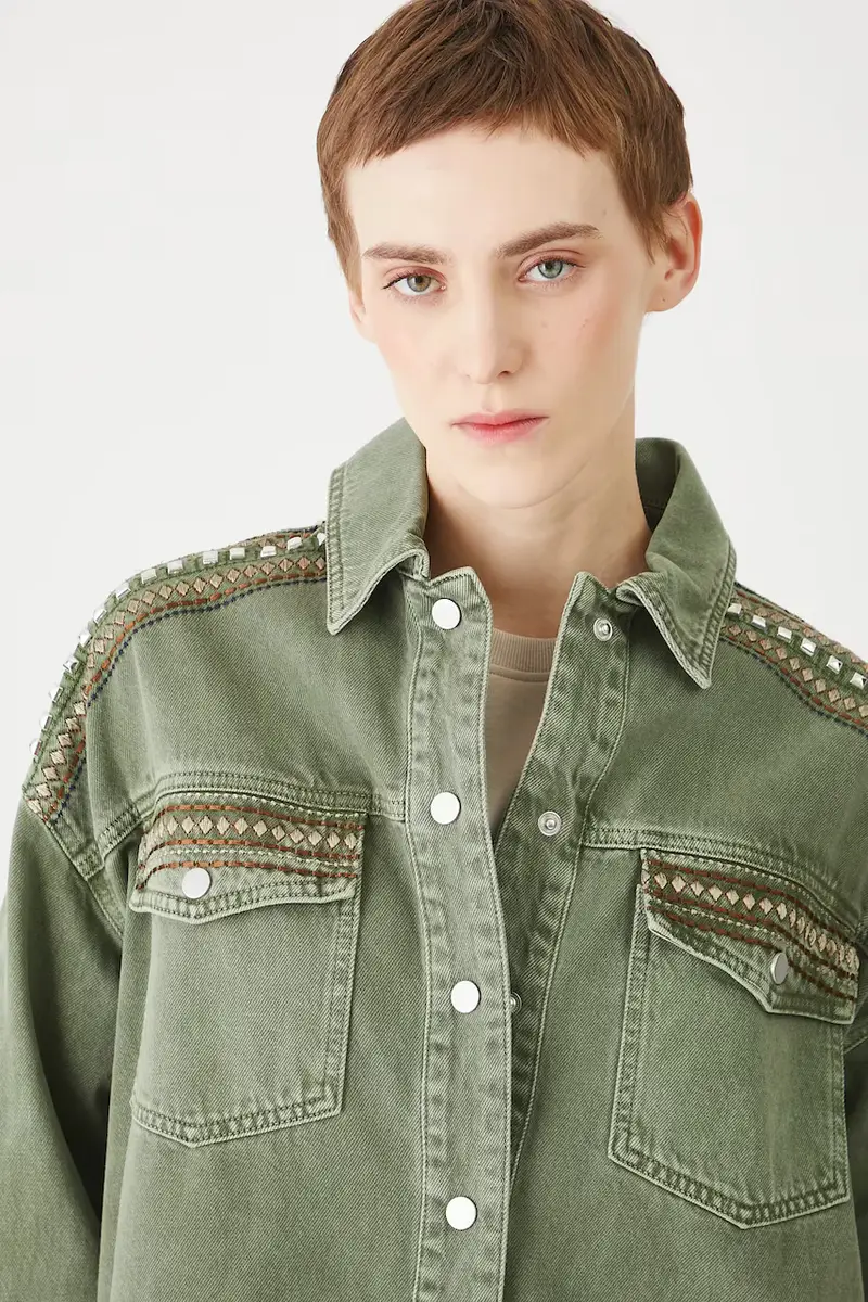 giacca di jeans in cotone colore verde miniatura 4