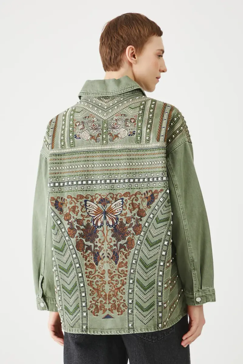 giacca di jeans in cotone colore verde miniatura 5