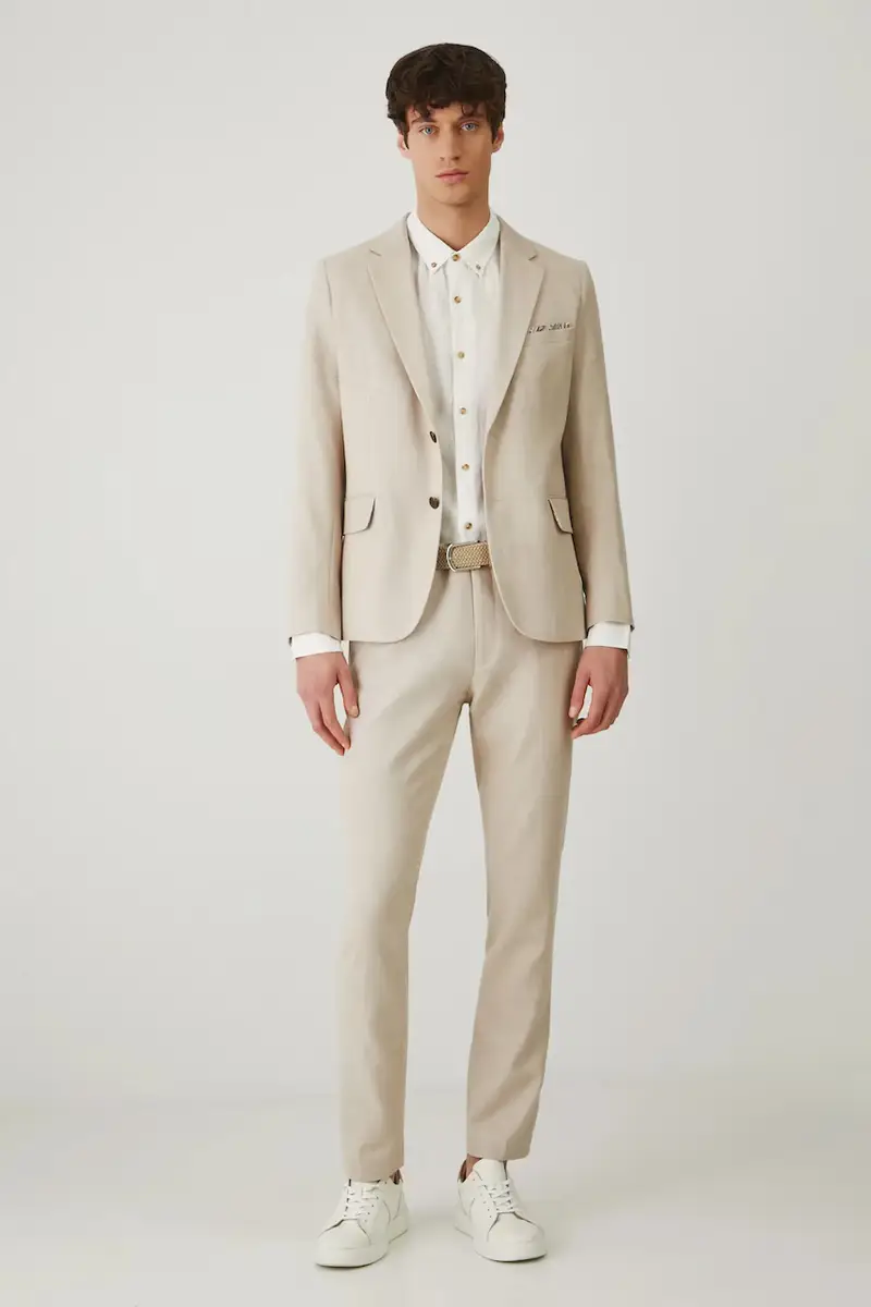 giacca in lino misto colore beige miniatura 2