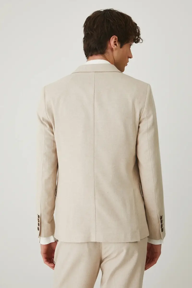 giacca in lino misto colore beige miniatura 3