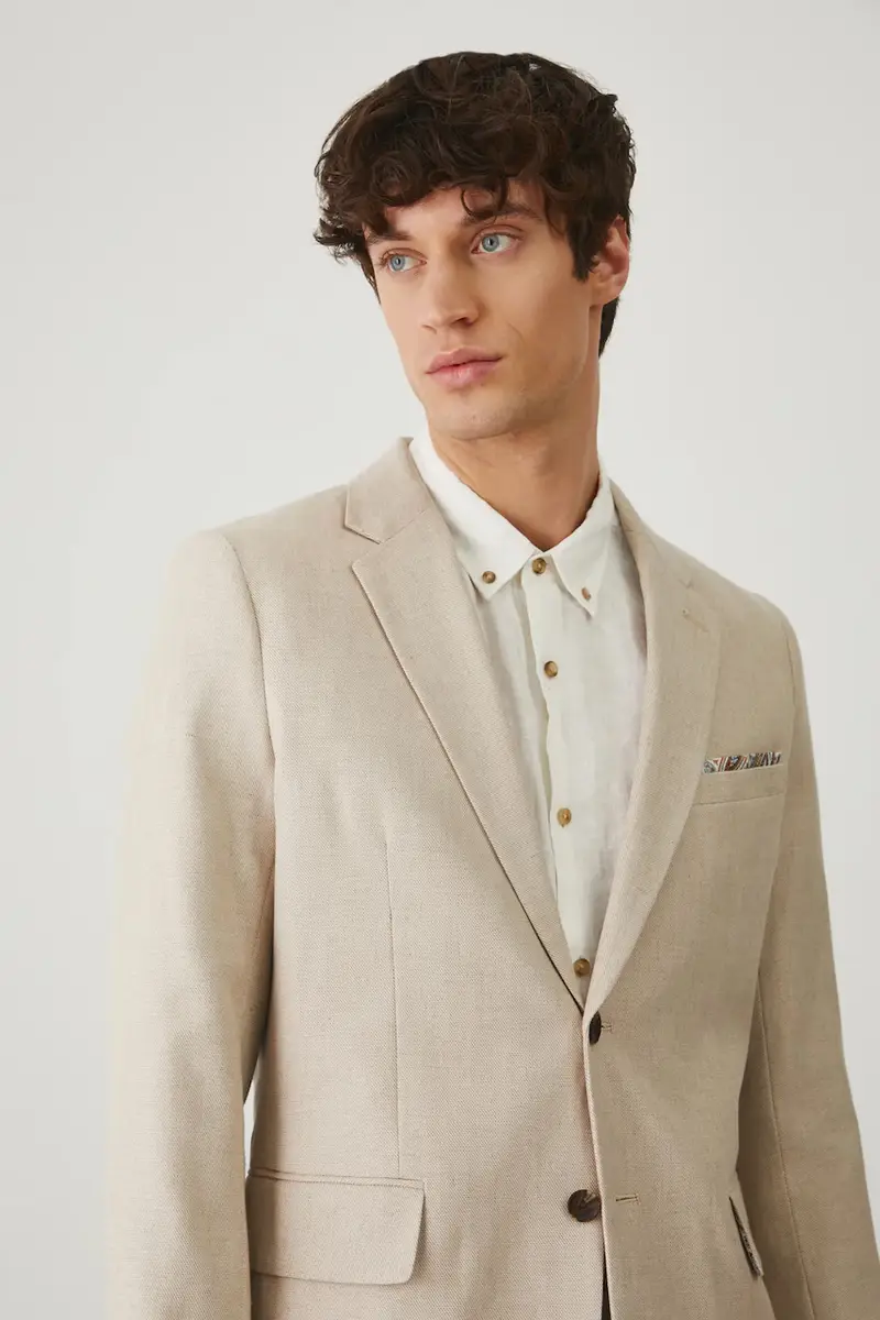 giacca in lino misto colore beige miniatura 4