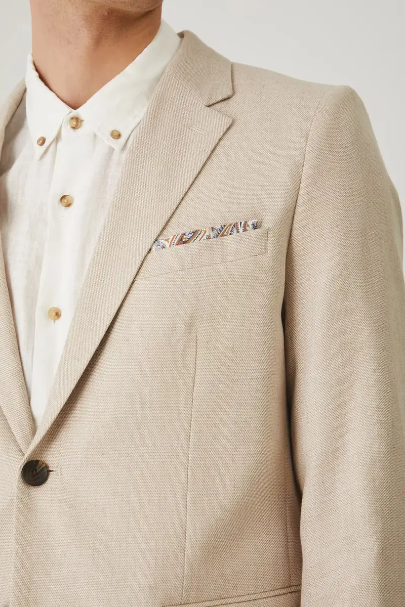 giacca in lino misto colore beige miniatura 5