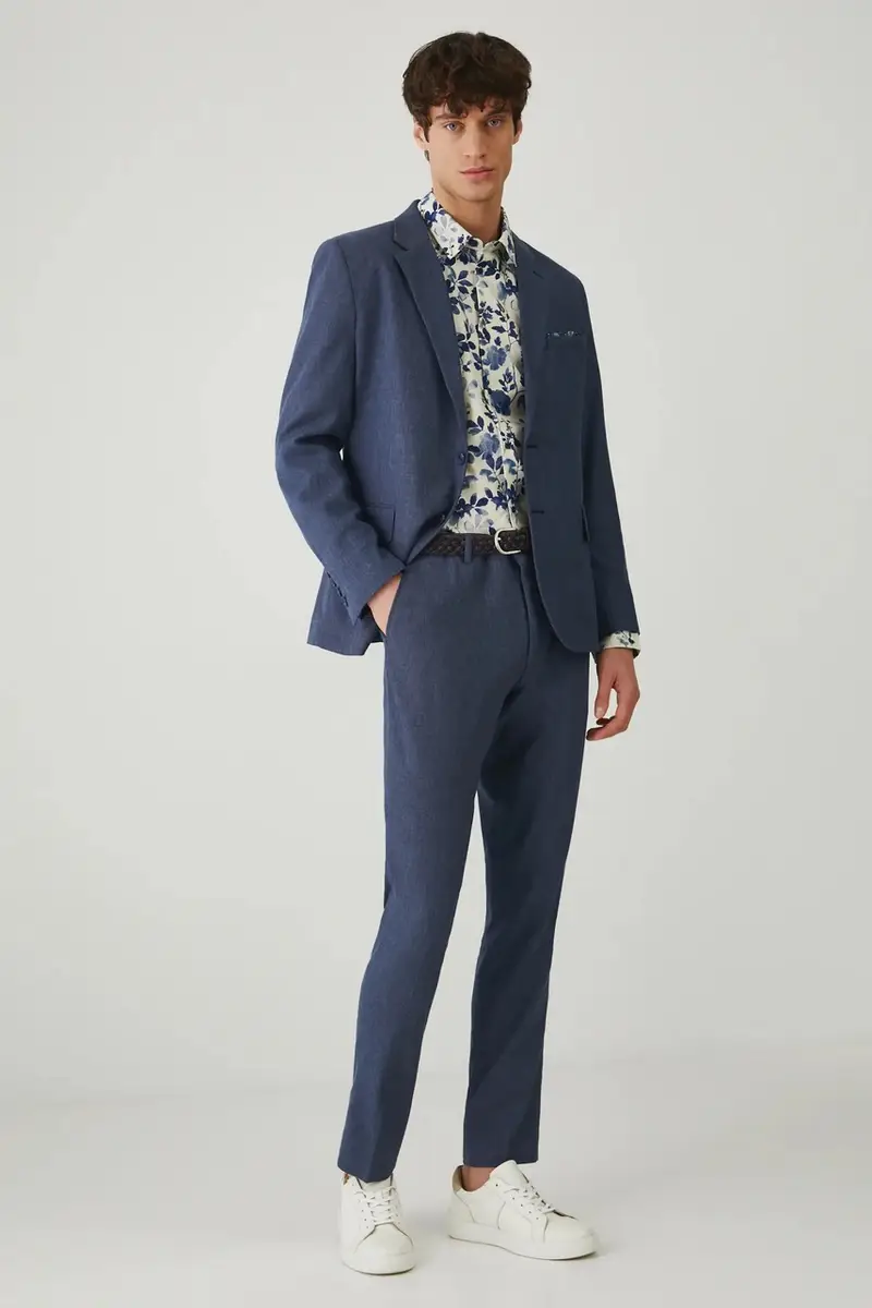 giacca in lino misto colore blu navy miniatura 2