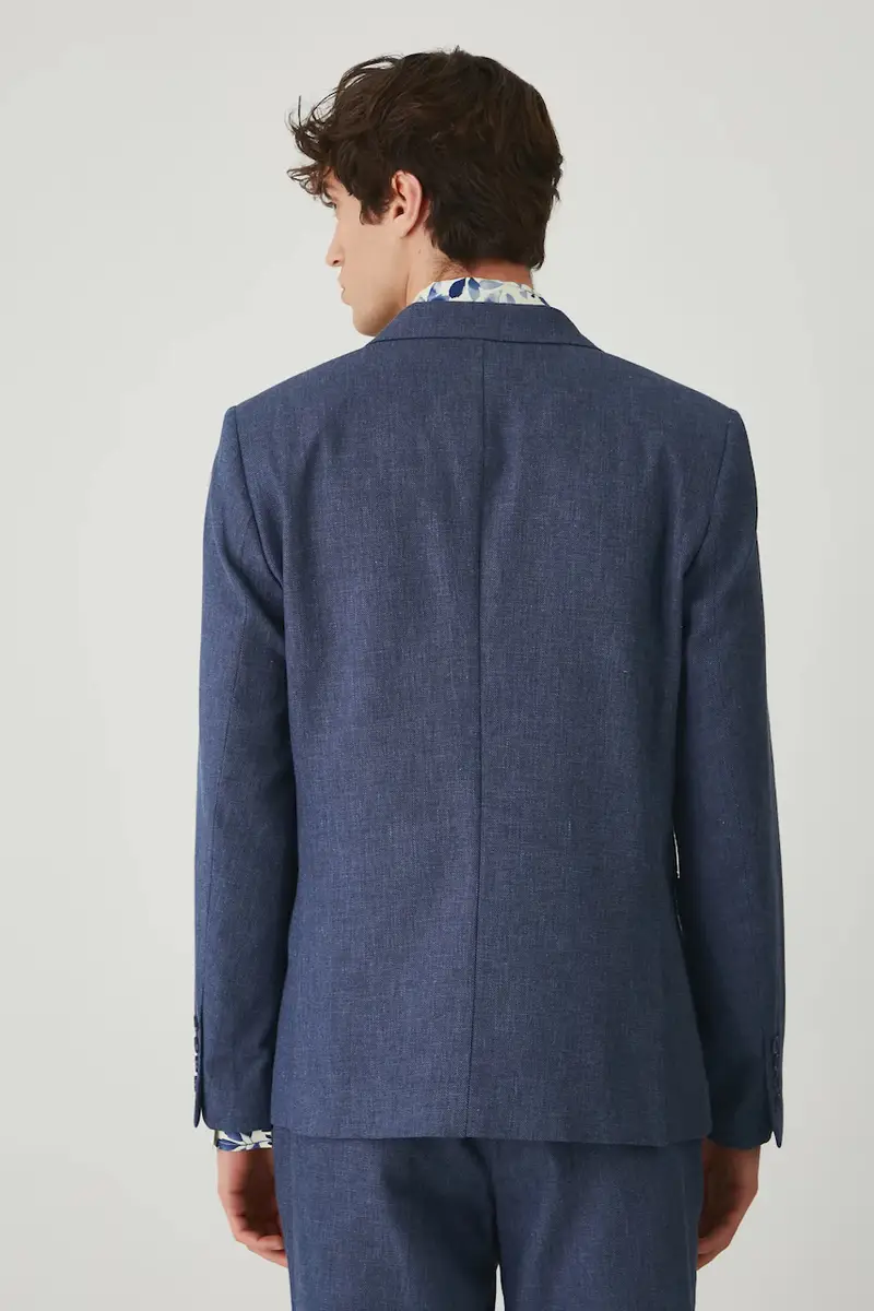 giacca in lino misto colore blu navy miniatura 3