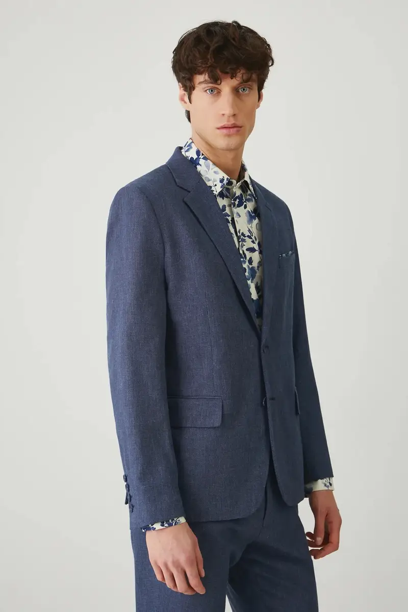 giacca in lino misto colore blu navy miniatura 4