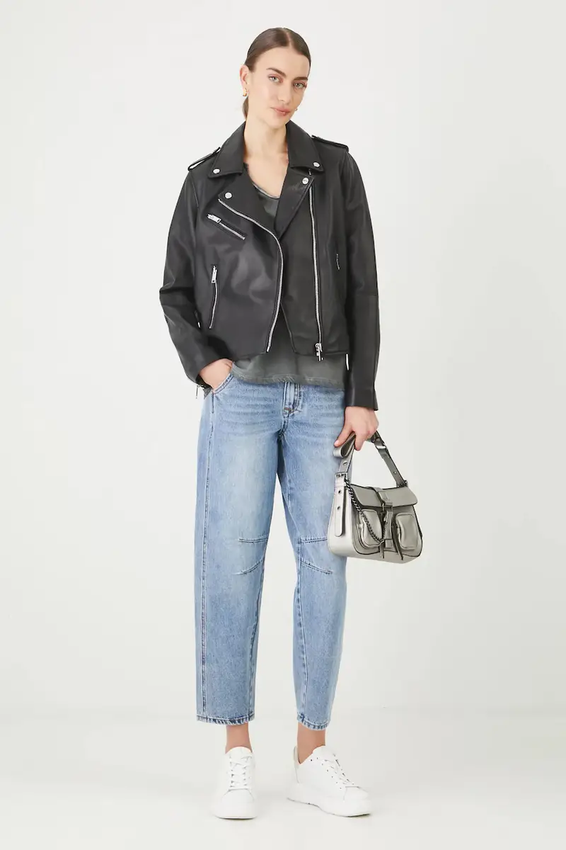 giacca in pelle colore nero miniatura 2