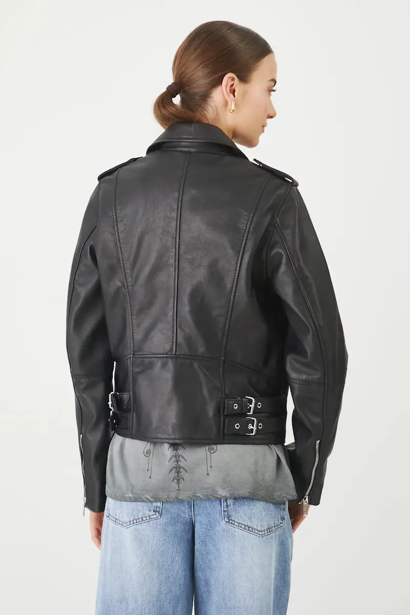 giacca in pelle colore nero miniatura 3