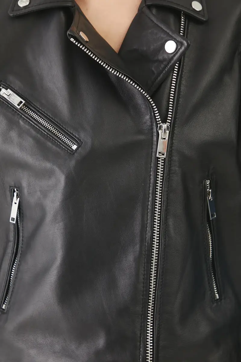 giacca in pelle colore nero miniatura 5