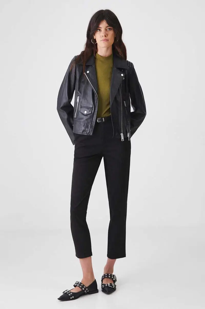 giacca in pelle donna colore nero miniatura 2