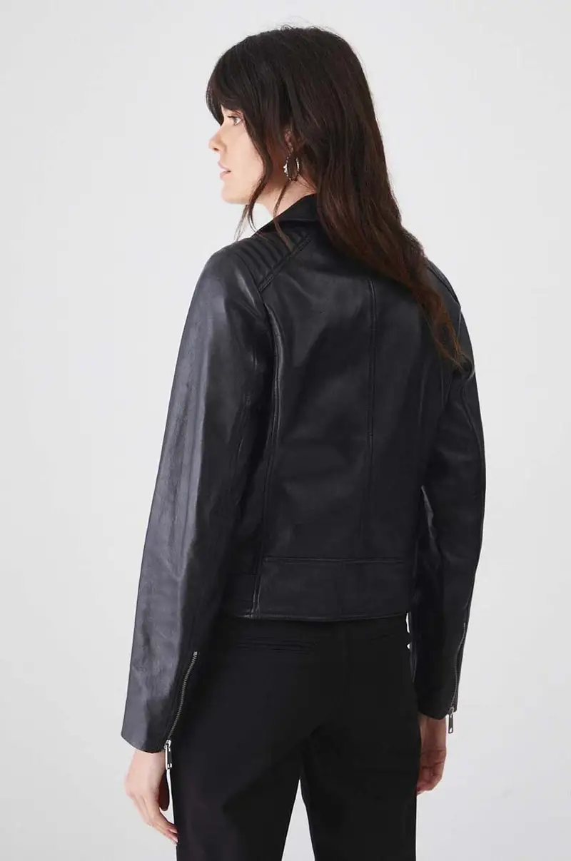 giacca in pelle donna colore nero miniatura 3