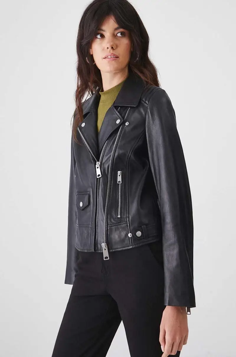 giacca in pelle donna colore nero miniatura 4