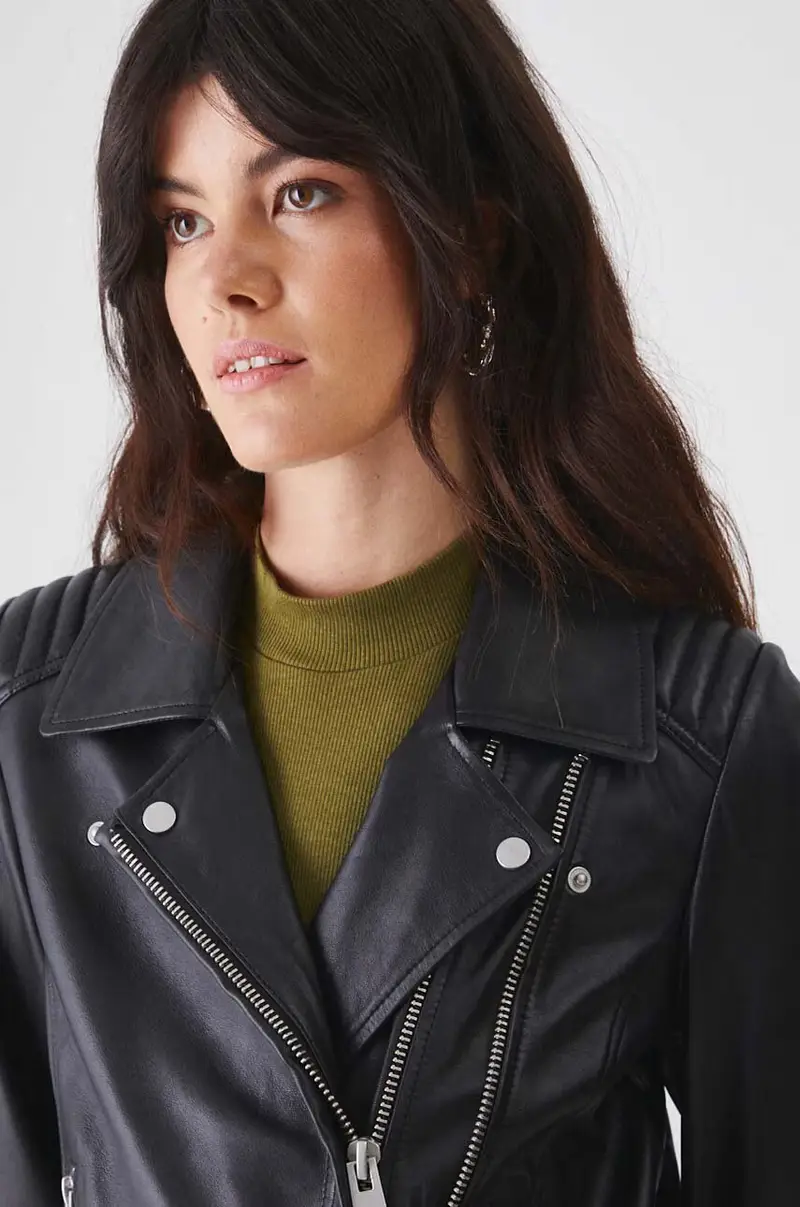 giacca in pelle donna colore nero miniatura 5