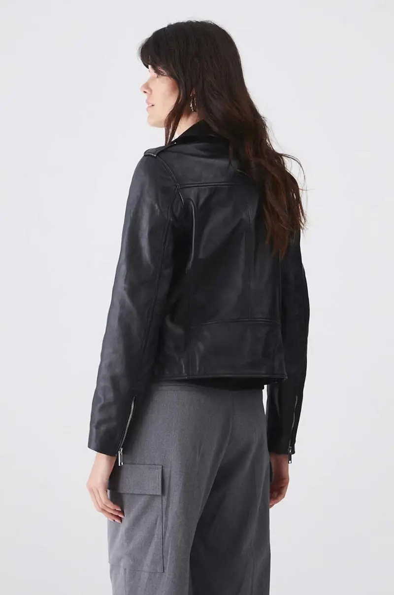 giacca in pelle donna colore nero miniatura 3