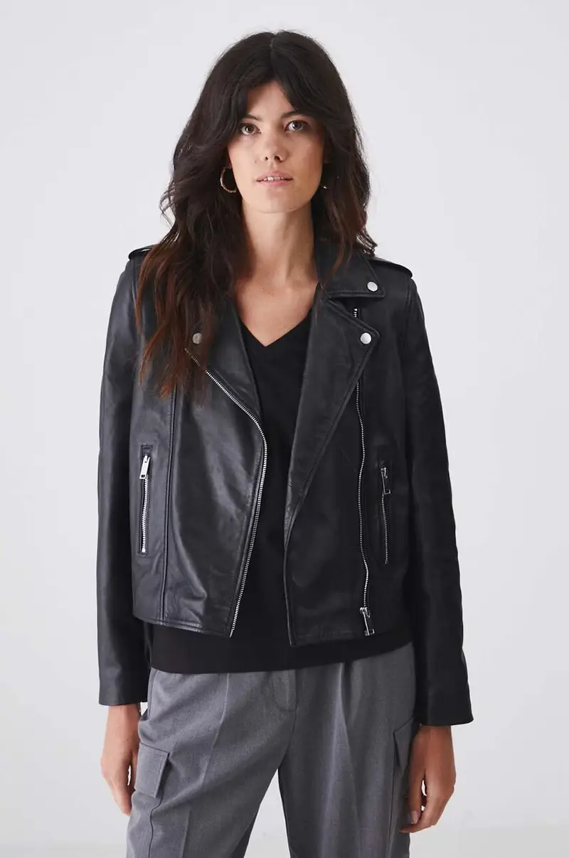 giacca in pelle donna colore nero miniatura 4