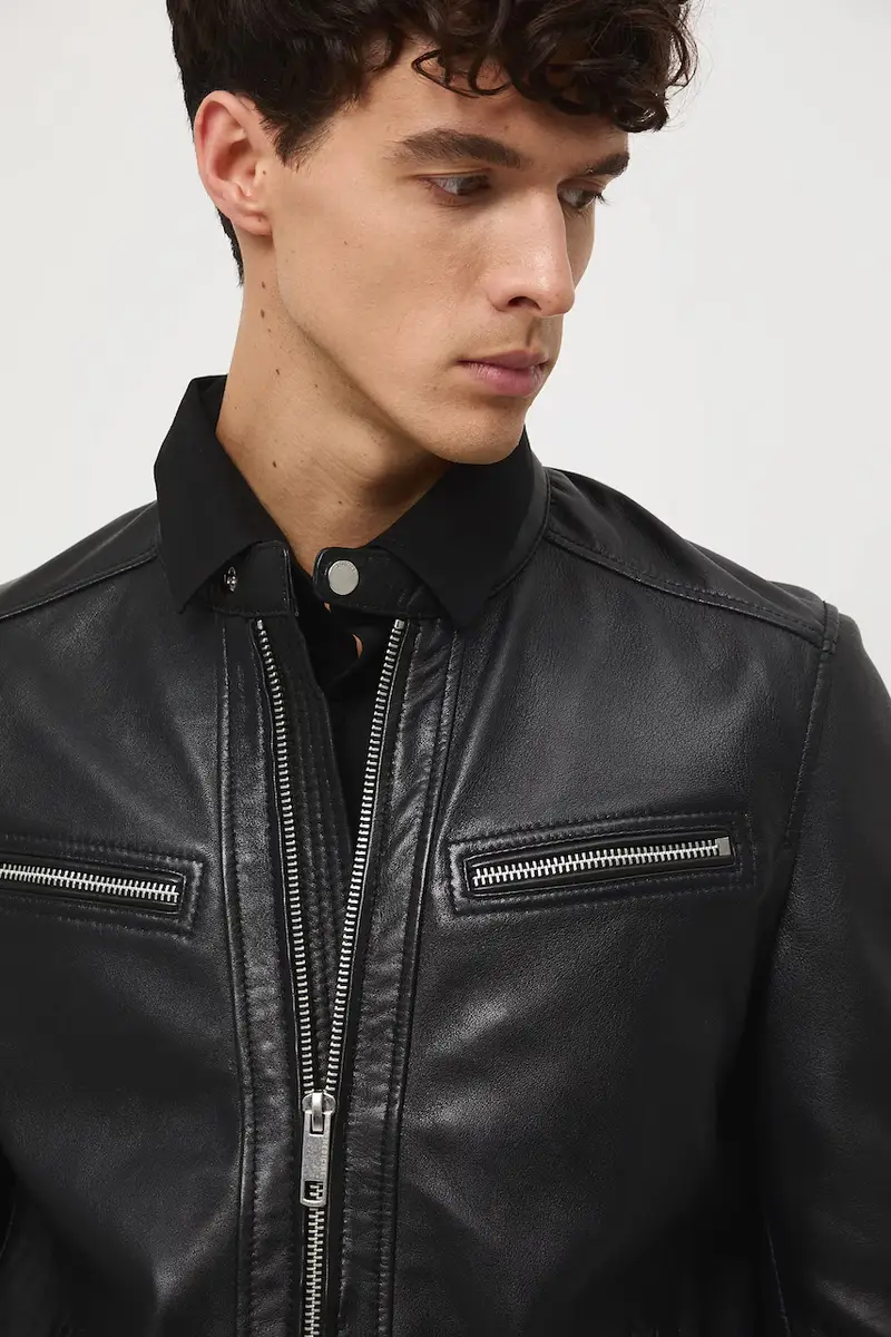 giacca in pelle uomo colore nero miniatura 4